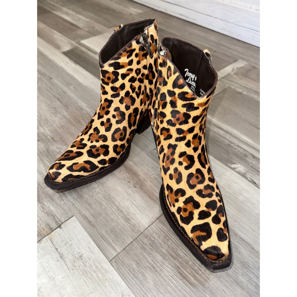 Tony Lama Ankle Boots Women 6 B Leopard Print Calf Hair Western Zip VF6044